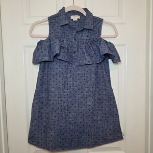 Kate Spade Girls Chambray Ruffle Dress Girl 10 Blue Polka Dot Sleeveless